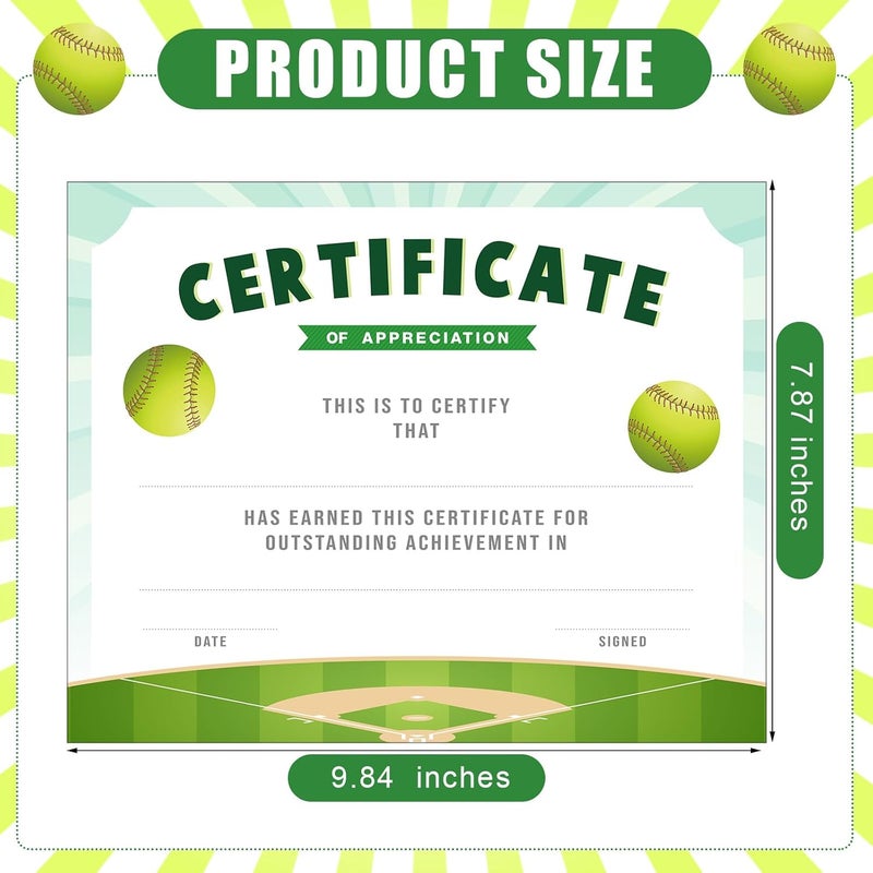 Chiisong 36 Pieces Softball Sports Achievement Award Certificates of Appreciation Sport Certificates for Employee Teacher, 9.84 x 7.87 Inches - Image 2